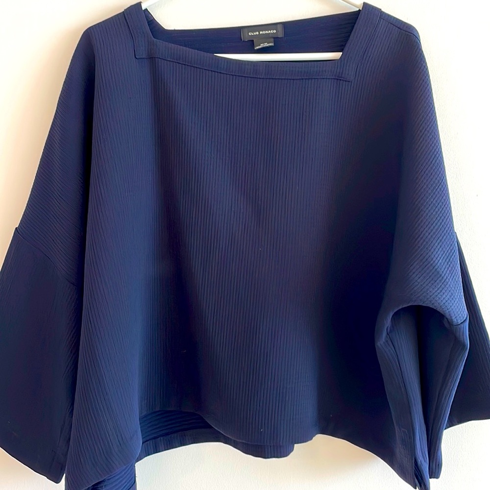 Club Monaco top. Dark blue. Boxy shape that flows